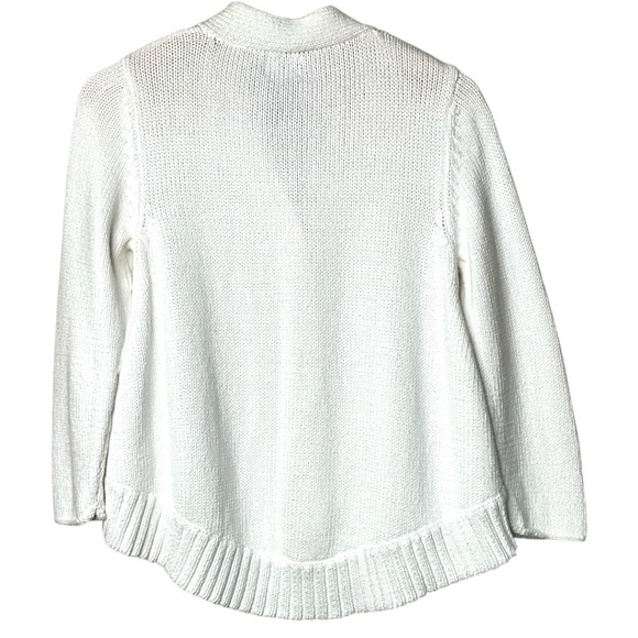 PURE HANDKNIT 100% Cotton White Button Front Cardigan Curved Hem M of P Buttons - Picture 3 of 9